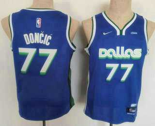 Youth Dallas Mavericks #77 Luka Doncic 2022 Blue City Edition Stitched Jersey With Sponsor->nba youth jerseys->NBA Jersey